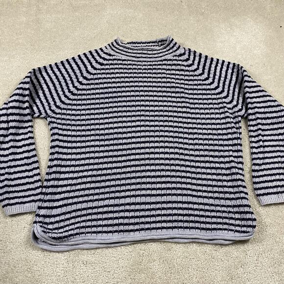 VTG Eddie Bauer Sweater Womens L Stripe Mock Neck Pullover Chunky Knit - Picture 1 of 7
